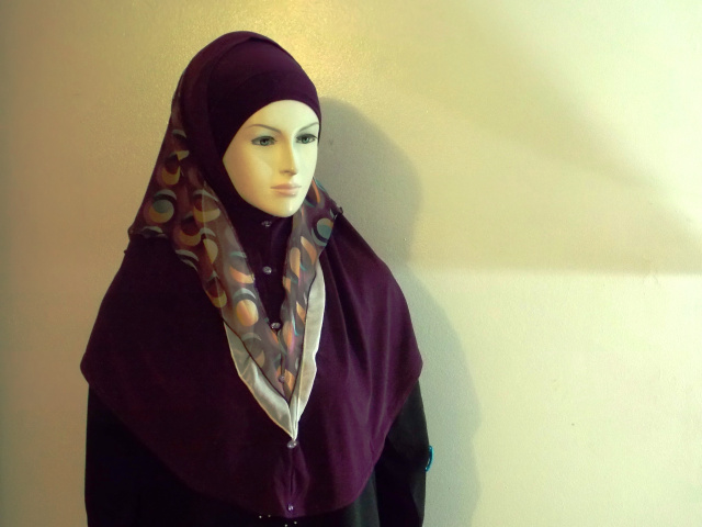 Cute Purple Long 2 Piece Amira Hijab w/Button style 4